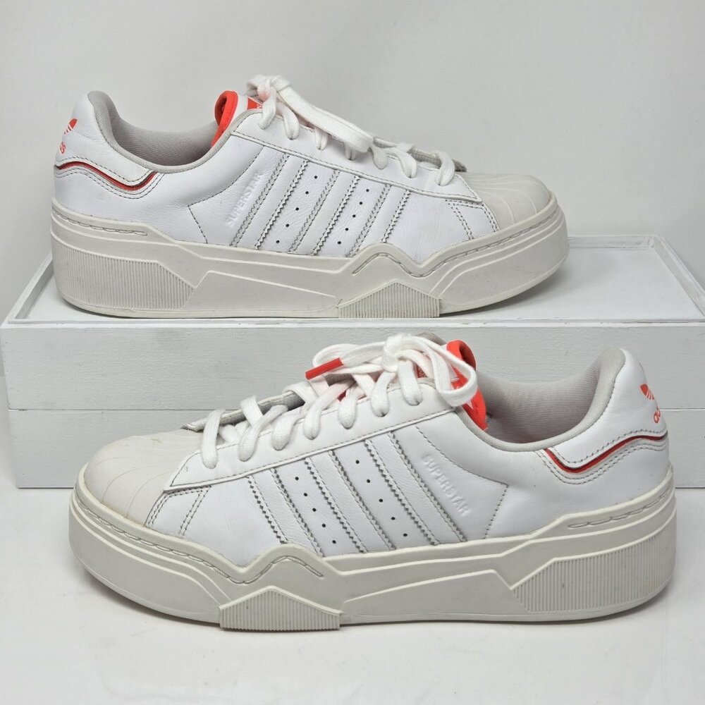 Adidas Superstar Bonega 2B White Red Womens 9 Leather Sneakers IG2395 Platform